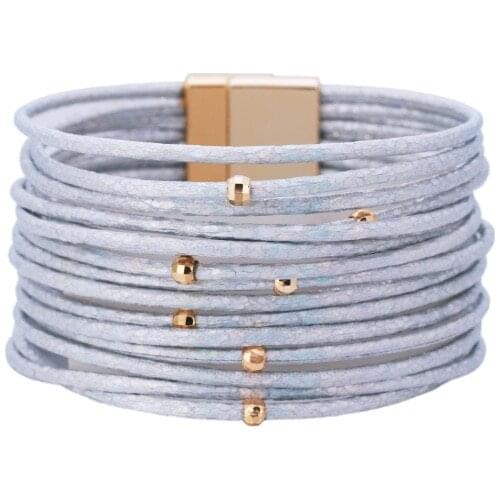 ORNAPEADIA Bracelet for Women Fashion Multi-layer Leather Metal Small Round Beads Bracelet Simple Ladies Bangles Jewelry