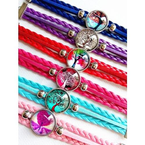 24pcs Tree of Life Glass Cabochon Bracelets glass Bracelet Handcrafted Art Cartoon hand chain