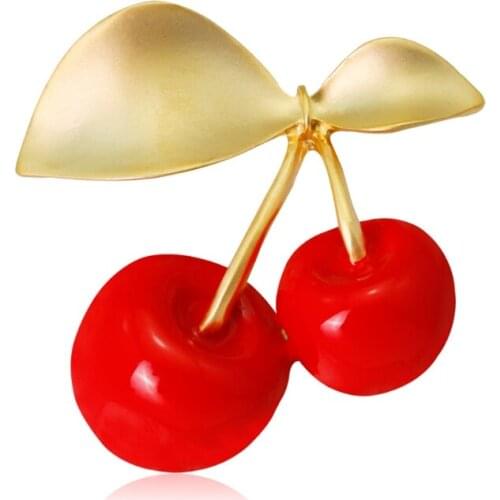 Cherry Brooch Women Men Jewelry Vintage Peacock Enamel Fruit Corsage Gifts Pins C1FE