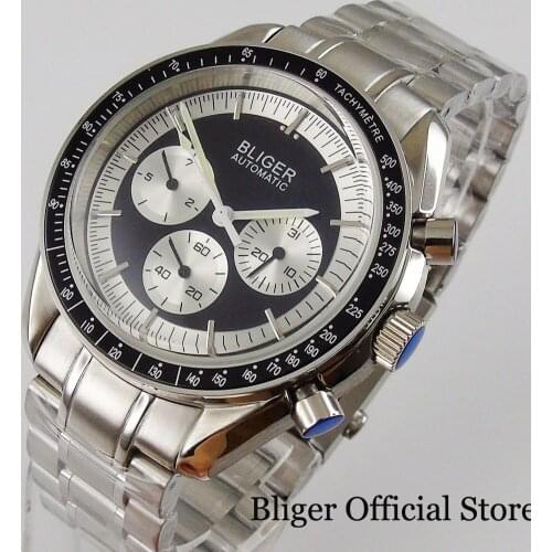 Business Steel 40mm Mechanical Men Watch Arched Glass Date Sub Dial Stainless Steel Bracelet