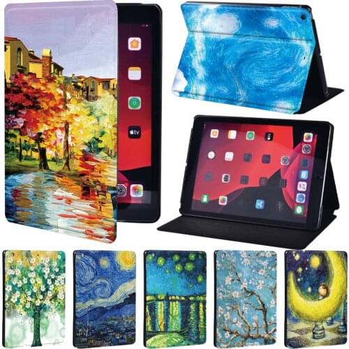 Painting PU Leather Stand Cover Case for Apple IPad 5/6/7/8th / Mini 1/2/3/4/5 / Ipad 2/3/4 Tablet Case + Pen