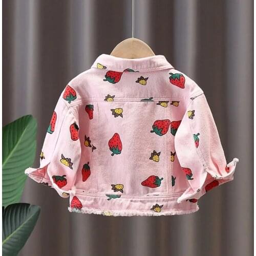 Baby Coat Girl Denim Jacket Cotton Long-Sleeved Clothes Cute Strawberry Girl Outer Coat Child jeans Childrens Jacket 9M-6T
