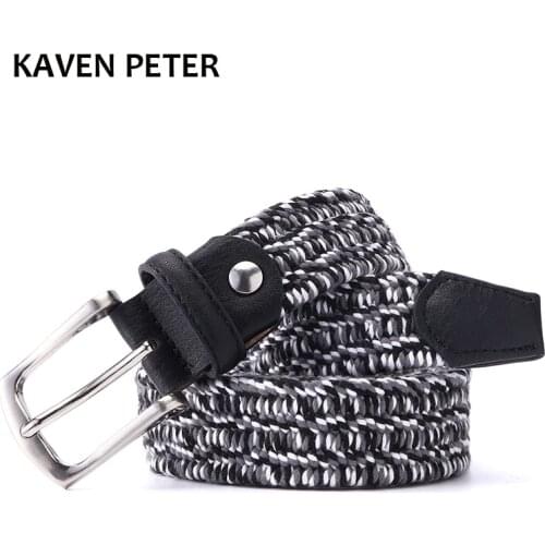 Polyester Elastic Belt Men Woven Elastic Stretch Belt High Quality Braided Knitted Stretch Belts With Covered Buckle1-3/8" Wide