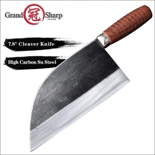 Grandsharp 7.8'' Traditional Chinese Cleaver Forged Chef Knife Carbon Steel Kitchen Knives Meat Slicing Vegetables Cooking Tool