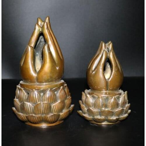 China brass Buddha hand lotus Incense burner crafts statue