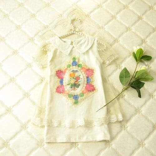 Flower print 2016 100% cotton Short Sleeve girls tshirt Summer baby girls t-shirt kids clothes childrens apparel Girls tops 3-7