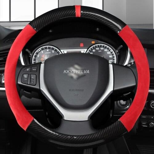 Carbon Fiber Leather Car Steering Wheel Cover 38CM for Suzuki Swift Grand Vitara Ertiga SX4 Alto Ciaz Dzire APV S-Cross Ignis