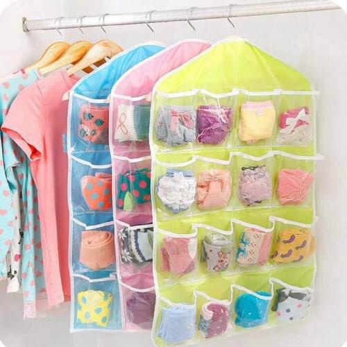 HOT! 16 Pockets Clear Hanging Bag Socks Bra Underwear Rack Hanger Storage Organizer New
