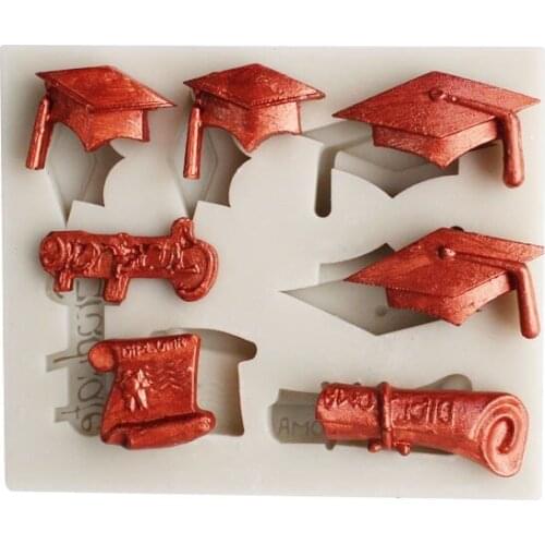 Minsunbak Doctor Hat Graduation Scroll Chocolate Silicone Mold Fondant Clay Mold Cake Decoration Sugarcraft