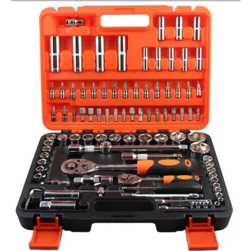 94pcs ( 1/4 and 1/2 Inches ) Sockets Ratchet Wrench Combo High Quality Tools Kit for Auto Repairing red Box