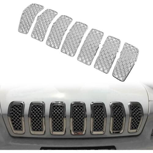 NEW-Car Chrome Interior Insert Honeycomb Front Mesh Racing Grille Decoration Cover Trim for Jeep Cherokee 2014-2018