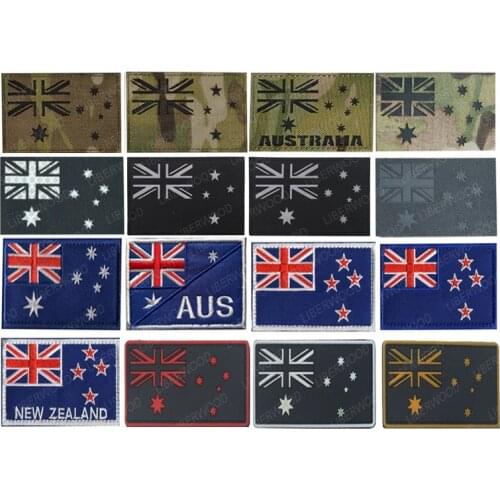 New Zealand Australia Country Flag Embroidered Patch Militari Infrared Reflective DIY Badge Tactical Applique for Clothing