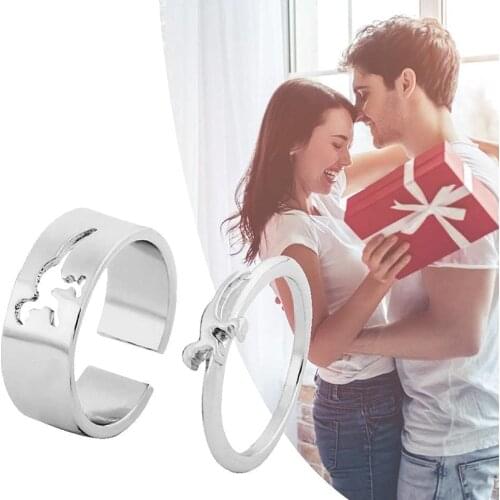 2Pcs/lot Punk Simple Style Lovers Dinosaur Opening Ring for Men Women Couple Engagement Rings Jewelry Gifts for Friends