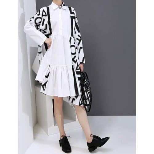 VANOVICH Spring and Autumn 2020 Dress Womens Irregular Cotton Ladies Dress Fashion Cotton Casual Long-sleeved Women Clothing