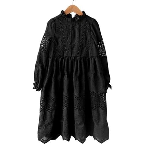 4 to 14 year old children and teenage girls long sleeve black lace princess party long dress childrens fashion dress