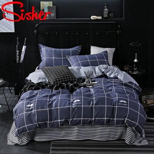 Sisher Classic Style Duvet Cover For Adult Geometric Plaid Comforter Bedding Sets Size Single Double Queen King