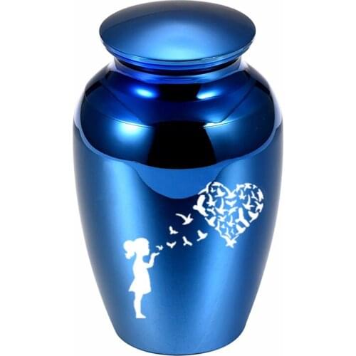 Five Colors To Commemorate The Urn Of The Deceased Relatives/Pets, Little Girls And Loving Birds, Cremation Jars For Pets/Humans