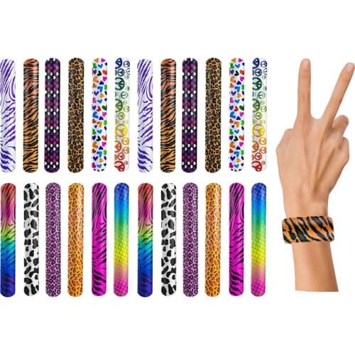 Besegad 60 Colorful Fashion Slap Bracelets Wristbands Flexible Slap Band Wrist Strap Novelty Toys Gags Practica Favors Supplies