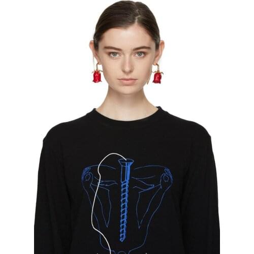 Rongho new design Metal red painted Rose flower stud earrings for women fashion hip hop jewelry Gold front-back earring