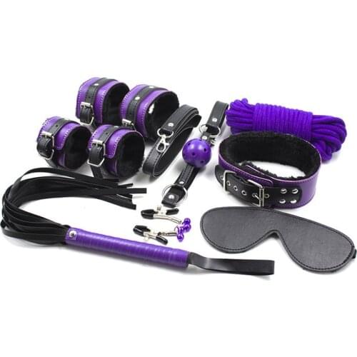Sex Bondage Toys 8pcs/set PU Leather bondage restraints Whip Handcuffs Rope Ball Gag Blindfold Sex Toys For Couples Adult Games