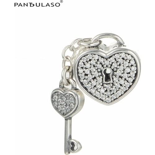 Heart Lock With Key Charm 925 Silver Original Beads For Jewelry Making For European Woman Bracelets DIY Sterling Silver Beads