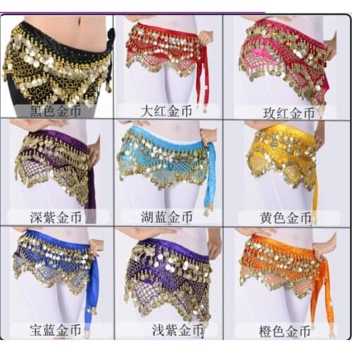 Chiffon Belly Dance Waistband Hip Scarf rt Dangling Golden Tone Alloy Coins Belt
