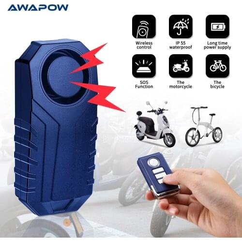 Awapow Anti Theft Bicycle Alarm 113dB Wireless Remote Control Vibration Detection Alarm Waterproof Detector For Bike Motorcycle