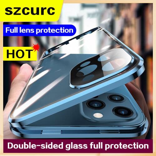For iPhone 12 Pro MAX Case 360° Full Protection Tempered Magnetic Adsorption Metal Glass Phone sleeve.iPhone11 XR X XS MAX Mini