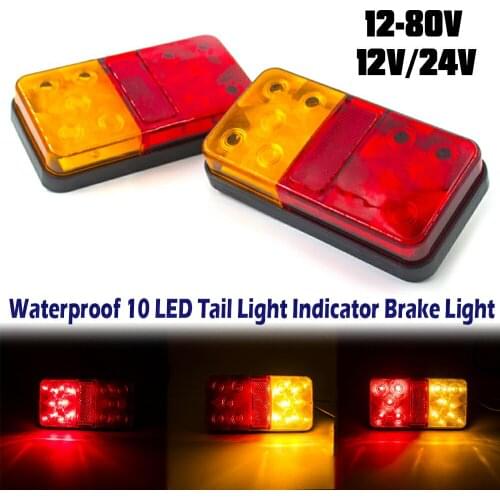 2Pcs 10 LED Truck Car Trailer Rear Tail Light Taillight Brake Stop Turn Signal Indicator Lamp Lorry Caravan Van 12V 24V 12-80V