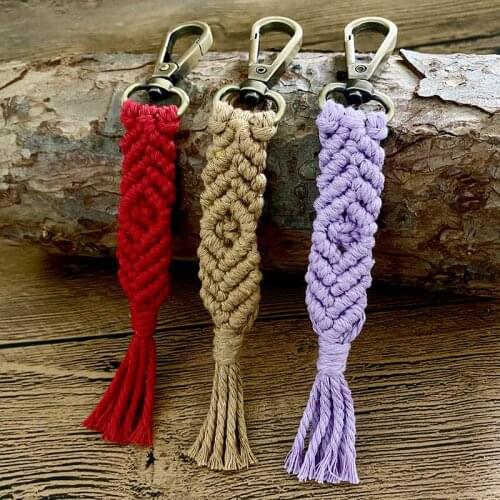 Woven Macrame Key Chain Accessories Clip for Women Exquisite Handmade Bohemian Multi Colors Tassel Key Ring Charm Girl Gift
