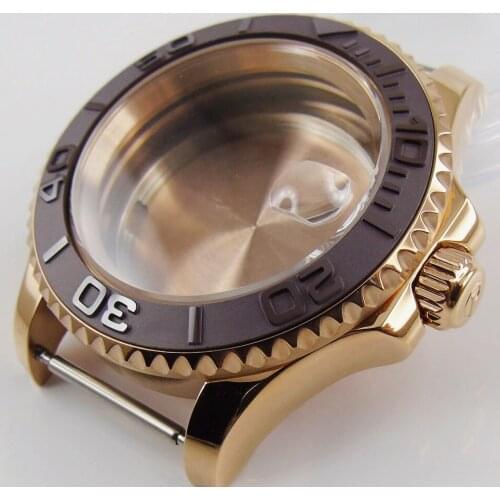 All Rose Gold Coated SUB 41mm Automatic Watch Case Brushed brown Insert Sapphire Crystal Screw Backcover