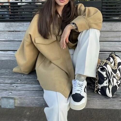 XEASY Women Camel Fashion Single Breasted Loose Vintage Long Sleeve Jacket Female Fashion Elegant Streetwear Casual Chic Top