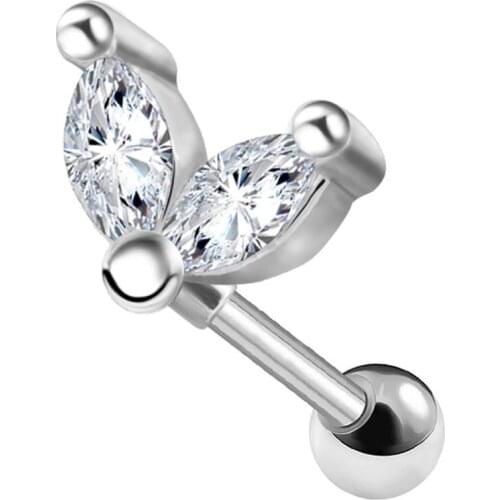 Body Punk 16g Fish Tail Cartilage Earrings for Women Sparkling CZ Tragus Helix Stud Conch Rings Body Piercing