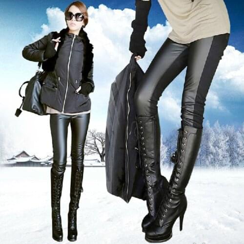 Plus Size S-5XL Thicken Winter Women Pants Female PU Leather Velvet Trousers Stretch Pants Female Faux Leather Pants