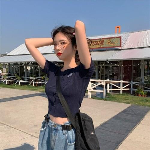 Womens New Cardigan Slim Round Neck Short Sleeve Ribbed Cardigan For Party Vacation Travel Dating Ginger/Navy Blue S M L