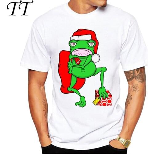 2019 Mens Christmas T-shirt Fashion Frog Dressed As Santa Claus Printed Men T Shirts Short Sleeve Funny Tops gt187