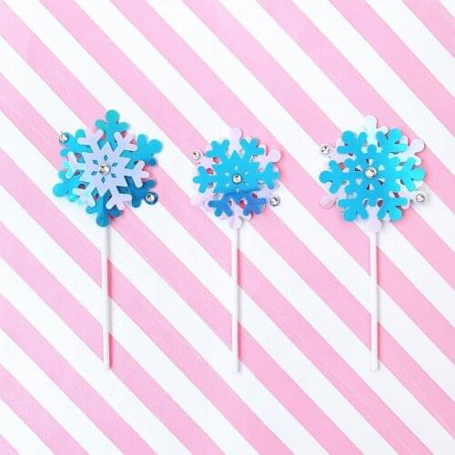 3pcs/lot Blue SnowFlake Cartoon Cupcake Topper Cake Flags For Wedding Birthday Party Baby Shower Decoration Supplies