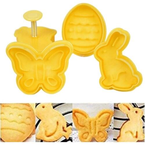 4Pcs Plastic Easter Biscuit Cookie Cutter Baking Mold Kitchen Bunny Pattern Pastry Plunger 3D Die Fondant Cake Decorating Tools