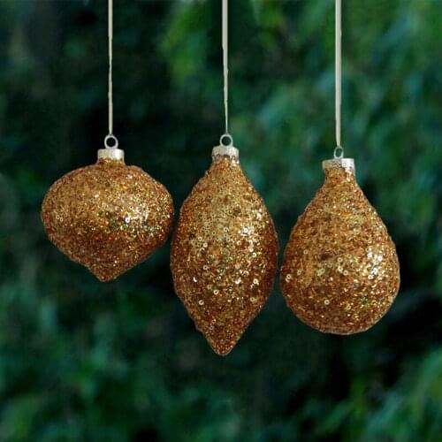 12pcs/pack Middle Size Gold Piece Ornaments Glass Pendant Different Shaped Christmas Tree Decorative Globe