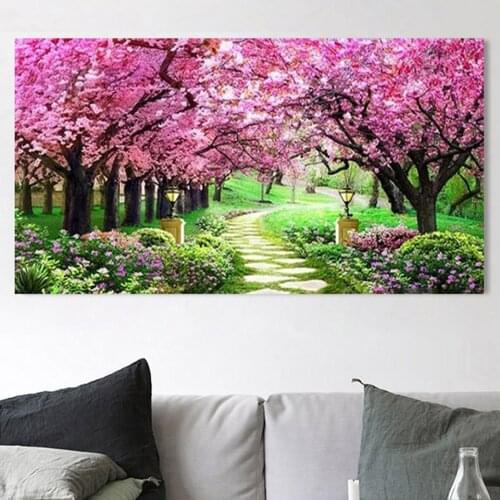 Large size Diy Diamond Painting pink tree natural landscape square round drill 5d Diamond Embroidery mosaic romantic art EE1738