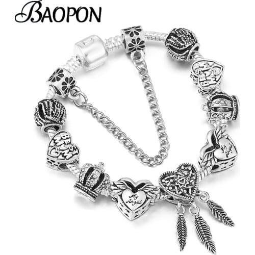 BAOPON Authentic Silver Plated Best MOM Beads Charm Bracelet DIY Brand Bracelets For Women Mother Jewelry Gift Dropshipping