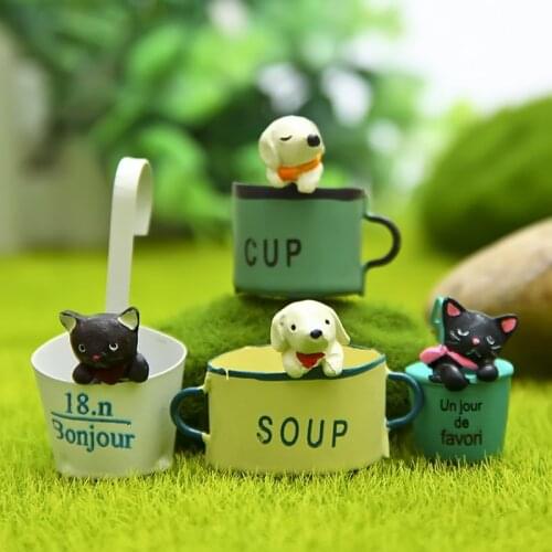 Cup of Dog Cat Animal Miniature Fairy Garden Home Houses Decoration Mini Craft Micro Landscaping Decor DIY Accessories