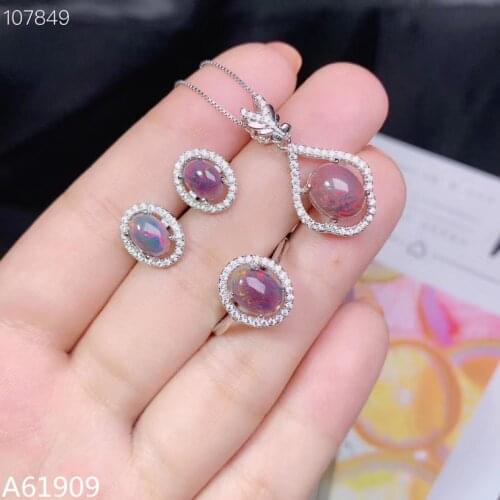 KJJEAXCMY exquisite jewelry 925 sterling silver inlaid natural black Opal jewel female earrings necklace pendant ring set suppor