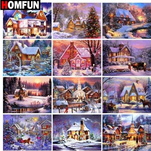 HOMFUN Rhinestone Painting Crystal Decor Diy Diamond Painting "House landscape" 3D Cross Stitch Pattern Diamond Embroidery