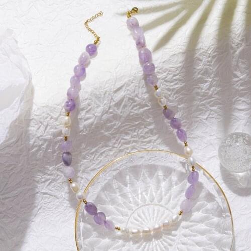 KBJW Ethnic Natural Stone Necklace All Stainless Steel Metal Jewelry Real Pearl Necklace 50cm Winter Necklace Accessories Women