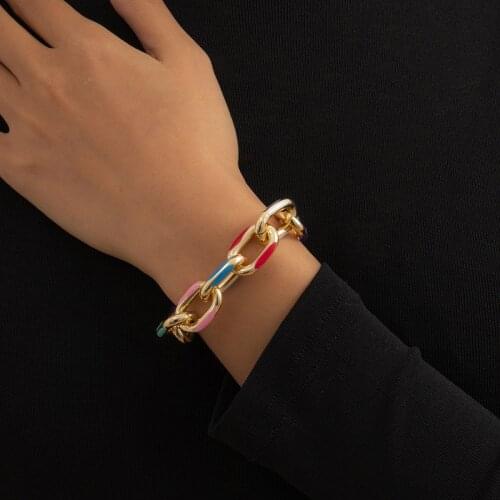 Bohemian Colorful Painted Aluminum Chain Charm Bracelet Jewelry for Women Fashion Trendy Cross Chain Bangle Bracelet Accessories