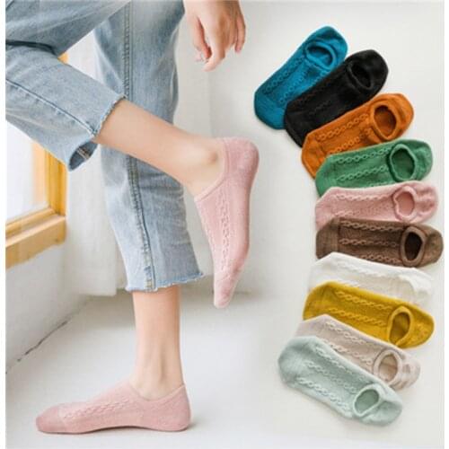 1Pair Hollow Women Silicone Non-slip Invisible Socks Summer Solid Color Mesh Ankle Boat Socks Female Cotton Slipper No Show Sock