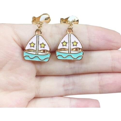 2020 New Pink Sailboat Kids Clip on Earrings Children Baby Girl Earrings Kids Ear Clips on Pierced Alloy Earrings Jewelry Gift