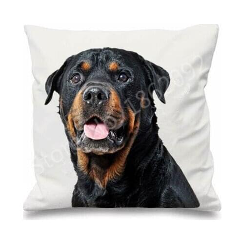 Novelty Cool Rottweiler Dog Cushion Cover Puppy Dogs Rottweiler Throw Pillow Case Car Seat Chair Couch Room Decoration Gifts 18"