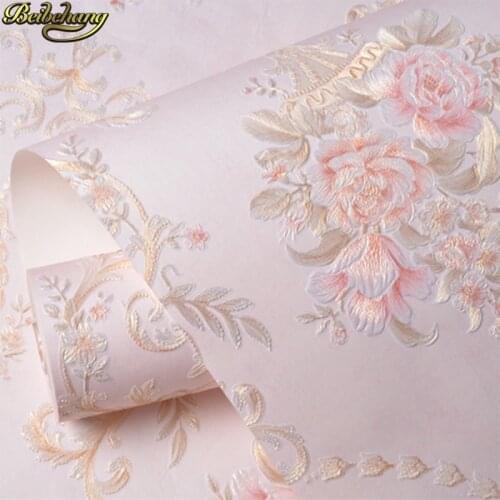 Beibehang 53X300cm Embossed flowers Non-woven self adhesive wallpapers for living room decoration pink 3D wall papers home decor